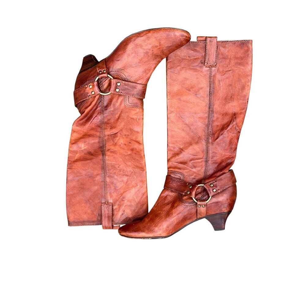 Frye Women's Tall Harness Heeled Boots in Cognac Brown